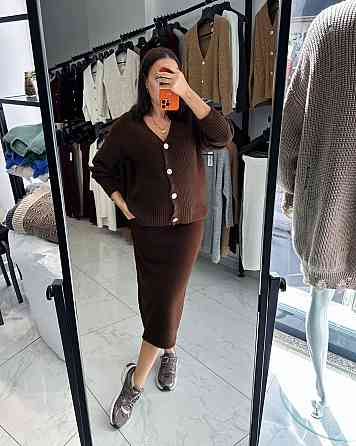 Жіночий теплий базовий в'язаний костюм двійка в'язання з додаванням ангори Шоколад Одеса