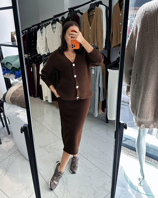 Жіночий теплий базовий в'язаний костюм двійка в'язання з додаванням ангори Шоколад Одеса - фото 2