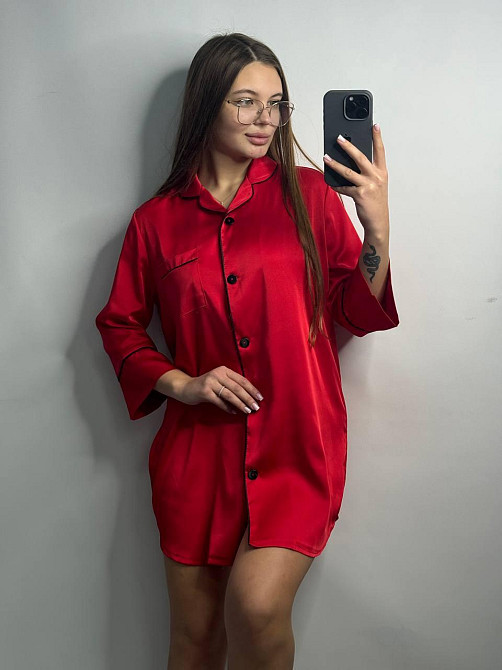 Женская ночная рубашка удлиненная шелковая L Красный Харьков - изображение 3