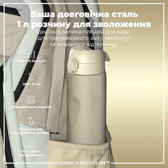 Пляшка для води ION8 1000 мл. (ЕКО пляшка) BPA Free, Creamy White Кам'янське