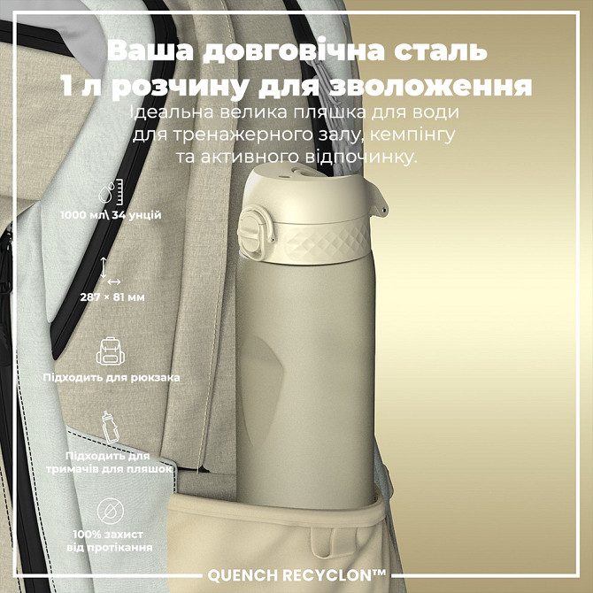 Пляшка для води ION8 1000 мл. (ЕКО пляшка) BPA Free, Creamy White Кам'янське - фото 5