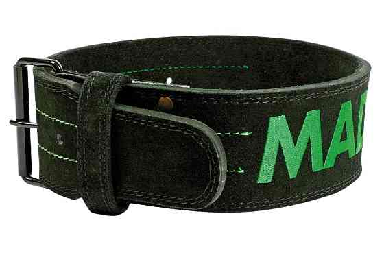 Пояс для важкої атлетики MadMax MFB-301 Suede Single Prong шкіряний Black/Green M Каменское