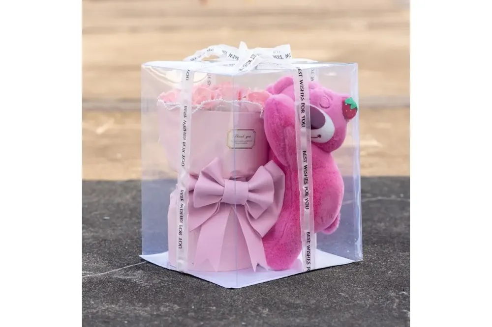 Медведь LED с букетом цветов из мыла (KR-01-1/2) Коломия - фото 1