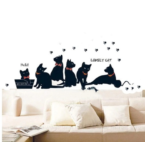 Наклейка на стіну Коти 60 на 30 см чорний Київ - фото 2