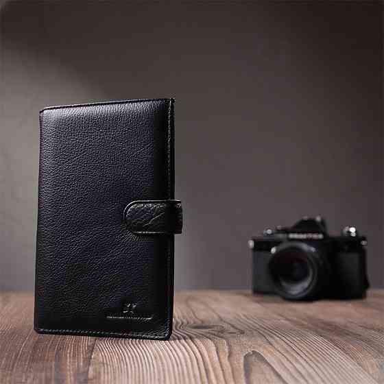 Універсальний чоловічий гаманець для грошей та документів з натуральної шкіри ST Leather 22735 Чорний Київ