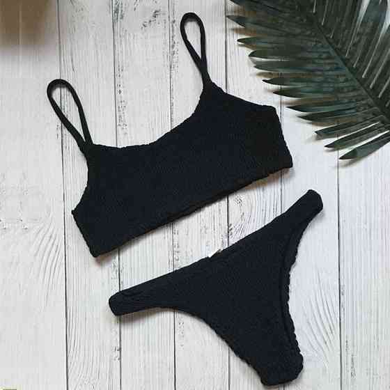 Купальник жіночий роздільний топ чорний жатка без поролону бразиліана Київ