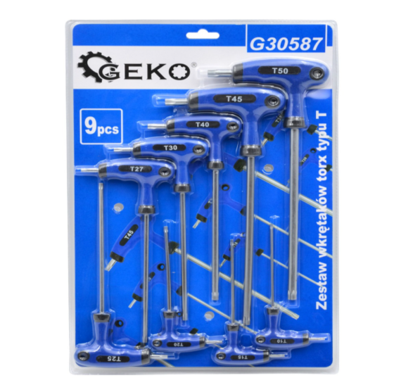 Набір Т-образних ключів TORX (пластикова ручка) 9 одиниць GEKO G30587 Чернігів