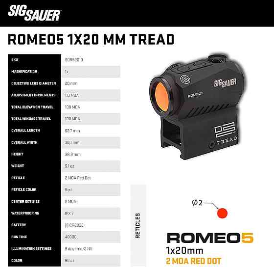 Прицел коллиматорный Sig Sauer Romeo5 1x20mm Tread с закрытой точкой Черный Винница