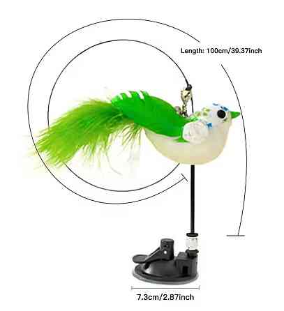 Игрушка для котика на палочке птичка с колокольчиком на присоске 90 см салатовый Киев