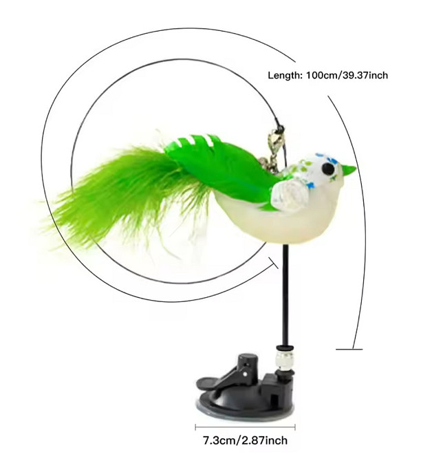 Игрушка для котика на палочке птичка с колокольчиком на присоске 90 см салатовый Киев - изображение 4
