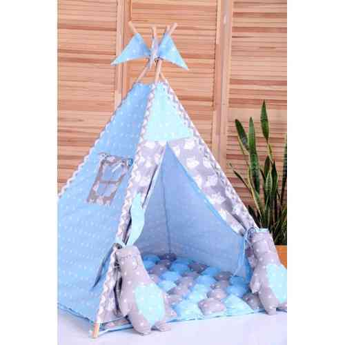 Вігвам Хатка комплект Бобон Невелика Блакитний із сірим із подушками — Великий 150*150 см Київ