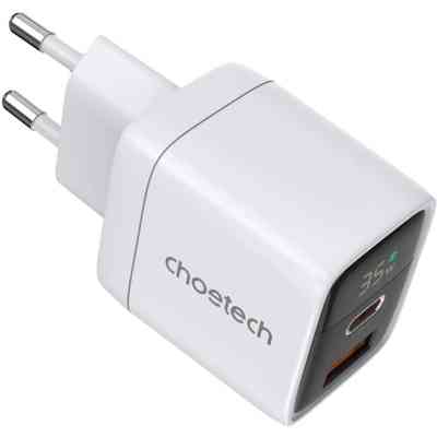 Зарядное устройство Choetech 1xUSB + 1xUSB-C PD35W with display white (PD6052-EU-WH) Винница
