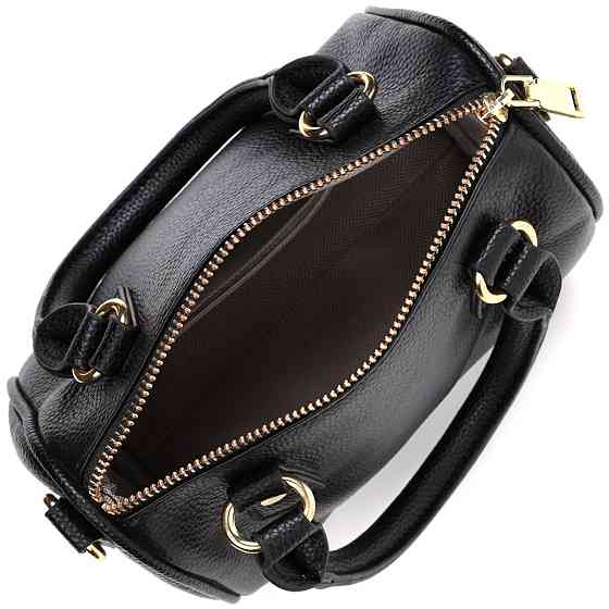 Элегантная женская сумка бочонок с двумя ручками из натуральной кожи Vintage 22353 Черная Киев