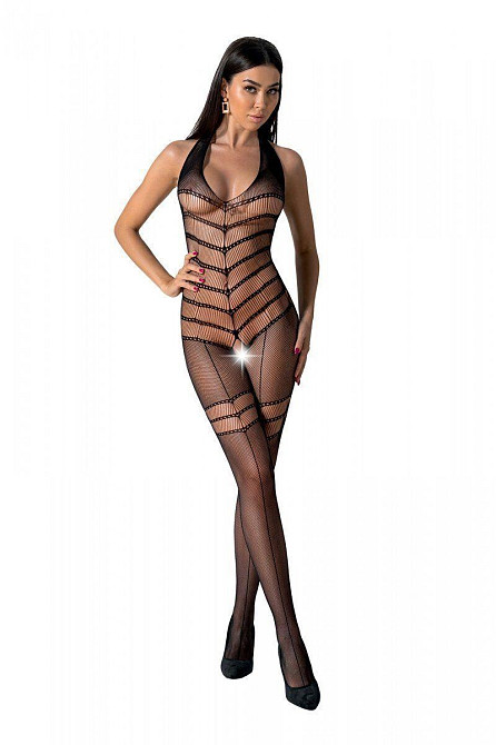 Бодістокінг з плетінням на животику Passion BS100 One Size, black, декоративний шов, з доступом Sex Aura Київ - фото 1