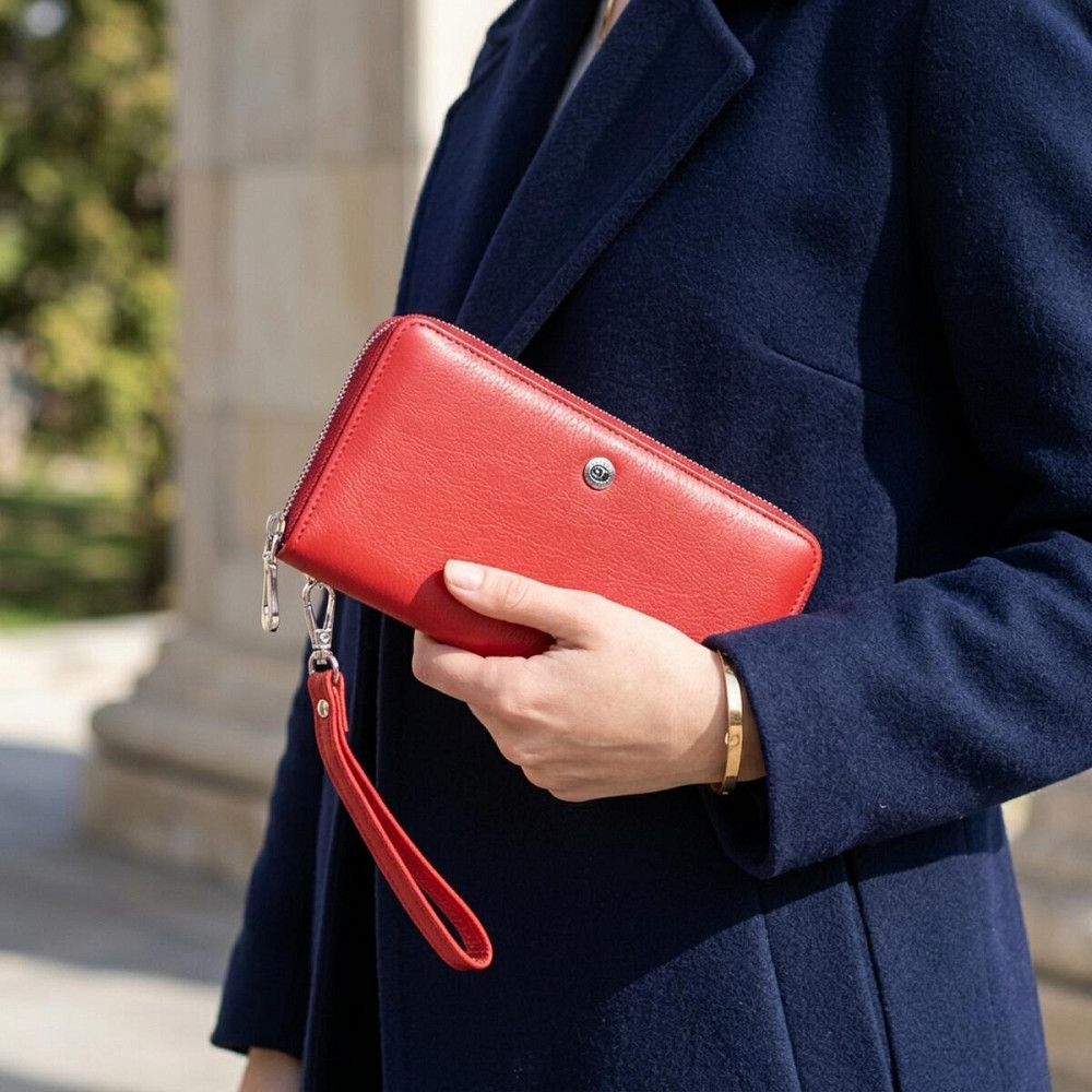 Стильный кошелек-клатч для женщин на одно отделение из натуральной кожи ST Leather 22561 Красный Киев - изображение 12