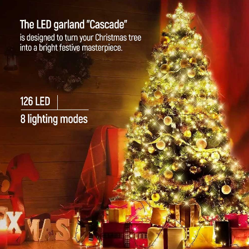 Світлодіодна гірлянда каскад 126 Led 9*1,5м 8 режимів теплий колір USB CW-G-126L91CU ColorWay Житомир - изображение 4