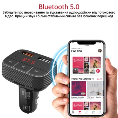 FM модулятор Promate SmarTune 2+ BLUETOOTH 5.0 USB QC 3.0 AUX/SD/USB BLACK (smartune-2+.black) Вінниця - фото 2