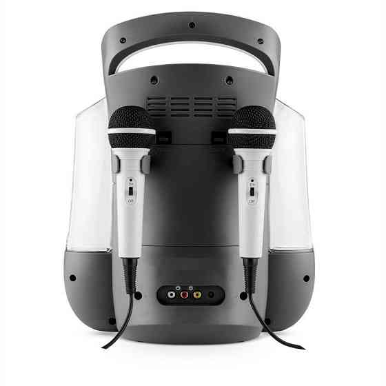 Караоке-система Kara Liquida CD USB MP3 водяна струмінь LED 2 мікрофони мобільний сірий (Німеччина, читати Рівне