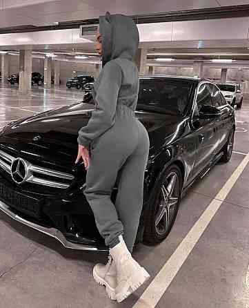 Женский стильный теплый комбинезон с ушками трехнить на флисе Графит, 40/42 Одесса