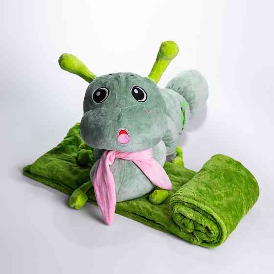 М'яка іграшка-подушка з пледом Гусениця 110×170 (см) плюшевий дитячий плед 3в1 Зелений 7127-GR Коломыя