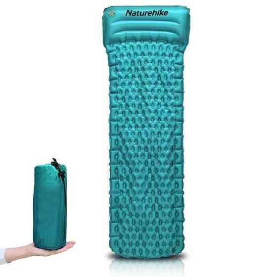 Одинарный надувной матрац с подушкой Nature Hike ULTRALIGH TPU 185x54x3см. Вес 460гр, синий Киев