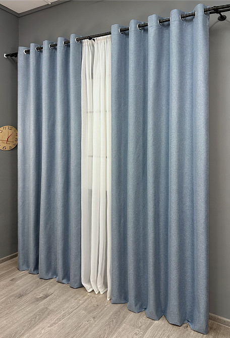 Комплект штор на люверсах VR-Textil Блэкаут двусторонний ASHEN NIGHT № 1839ш Голубой 150х270 см 2 шт (37-0280) Киев - изображение 4