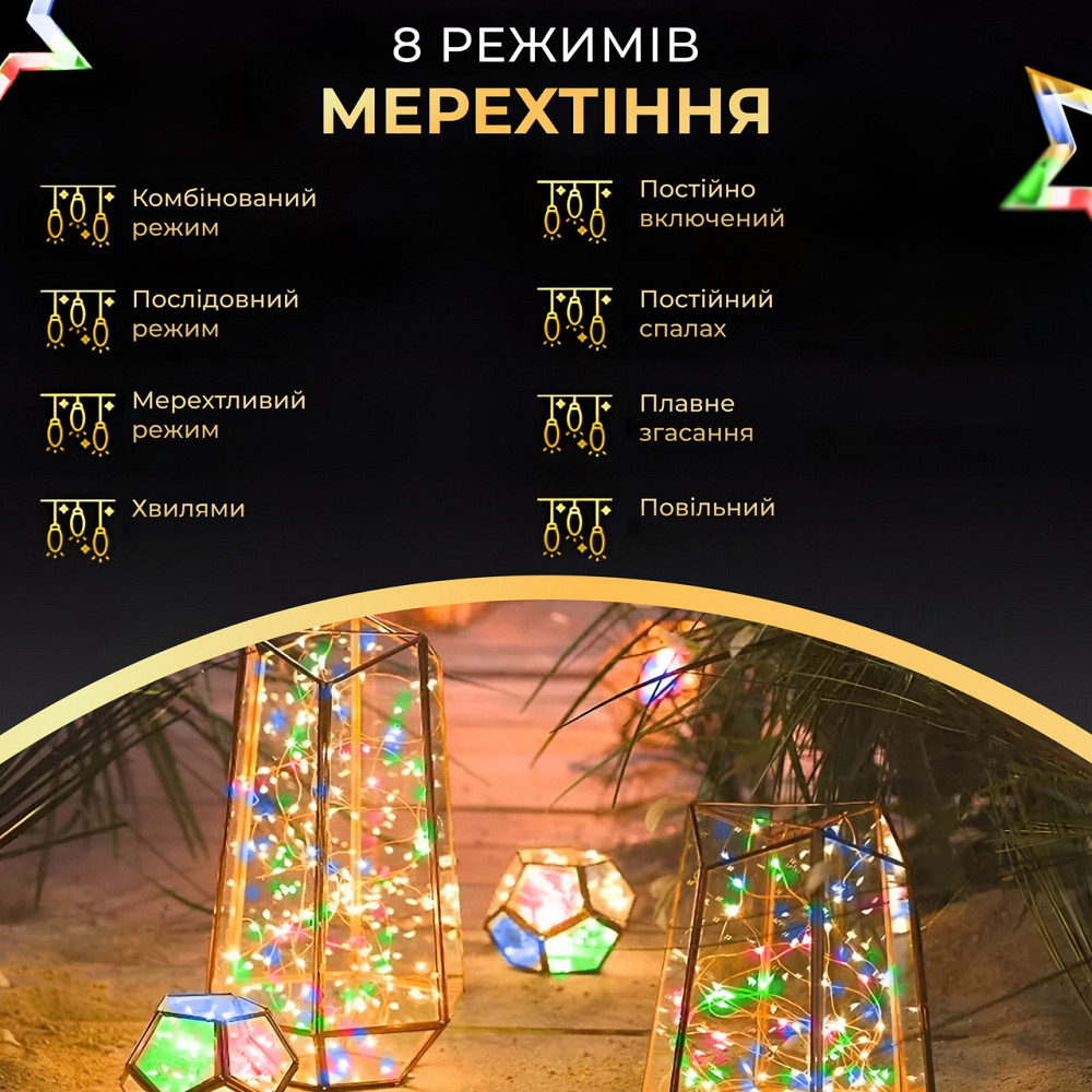 Гірлянда роса на пульті 200 метрів на 2000 led світлодіодів крапля на зеленому дроті мультиколор 2000L200MGML Коломия - фото 10