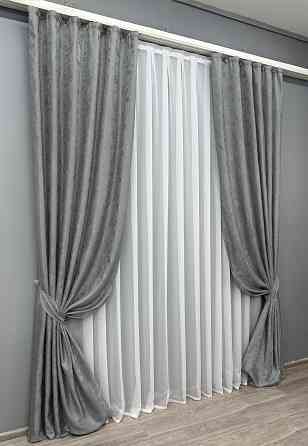 Комплект готових штор VR-Textil Жакард Мармур Al1 № 1015ш Графітовий 150х290 см 2 шт (30-817) Київ