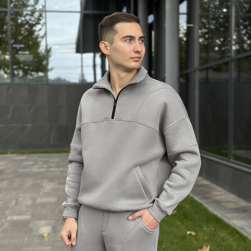 Спортивний костюм оверсайз чоловічий Pobedov Grand теплий зимовий кофта та штани на манжетах сталевий L Одеса - фото 4