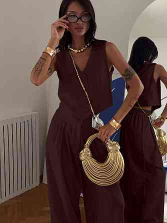 Жіночий стильний брючний костюм двійка: жилет і штани костюмка Шоколад, 44/46 Одеса