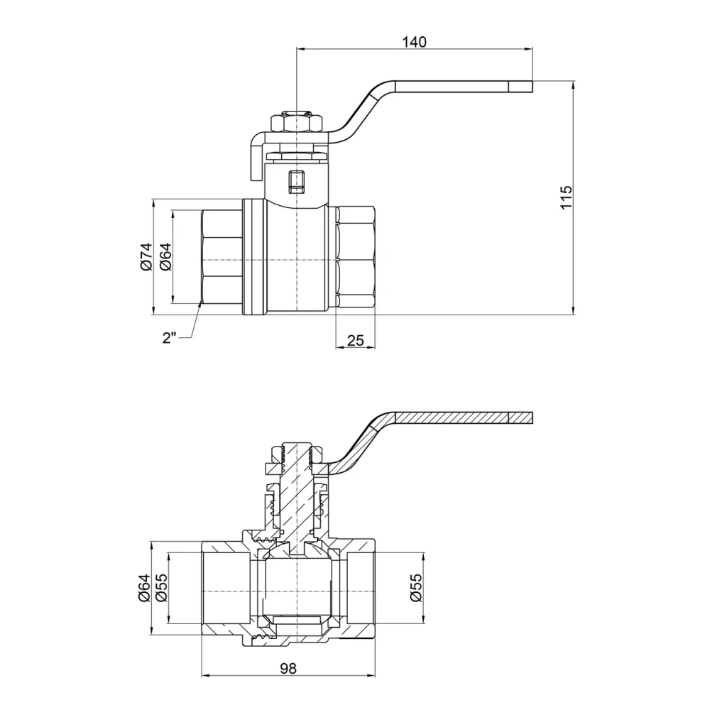 Кран кульовий Thermo Alliance Base 2" ВР для води (важіль) SD600W50 Київ - фото 2