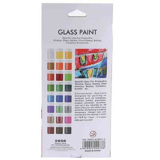 Набір фарб для скла GAS2415, 15 мл, 24 кольори, 3 пензлика Вінниця