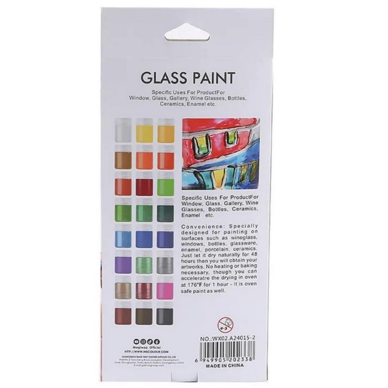 Набор красок для стекла GAS2415, 15 мл, 24 цвета, 3 кисточки Винница - изображение 3