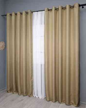 Комплект штор на люверсах VR-Textil Лен-блэкаут Лен Мешковина № 292ш Бежевый 150х250см 2 шт (37-0190) Киев