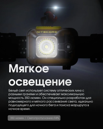 Налобний ліхтар Nitecore HA13 з білим та червоним світлом 350лм 3xAAA USB-C (7 режимів) Вінниця