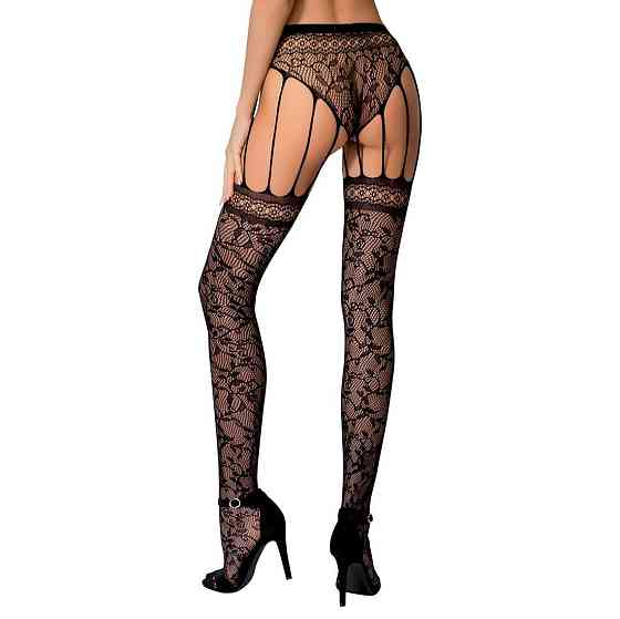 Эротические колготки-бодистокинг Passion S003 black, имитация кружевных чулок и трусиков Sex Aura Киев