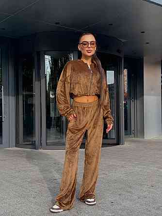 Женский прогулочный костюм двойка: кофта и штаны велюр мрамор 42/44, Кемел Одесса