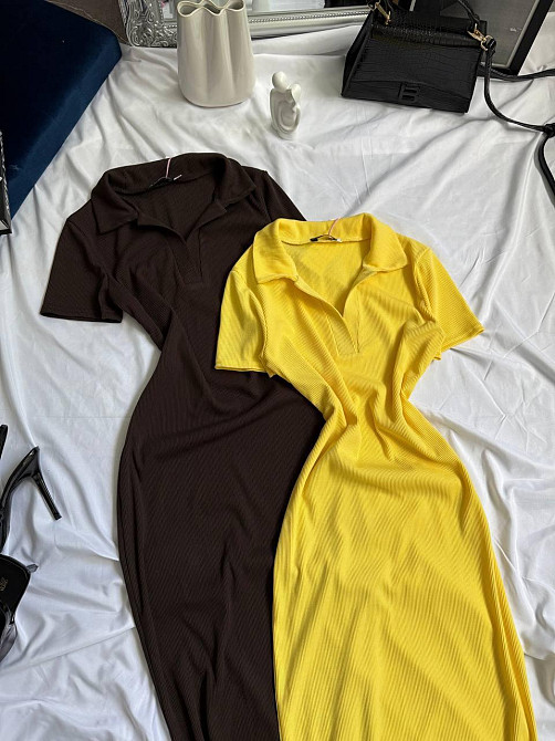 Жіноче базове плаття-поло з коротким рукавом турецький рубчик Шоколад, 46/48 Одеса - фото 1