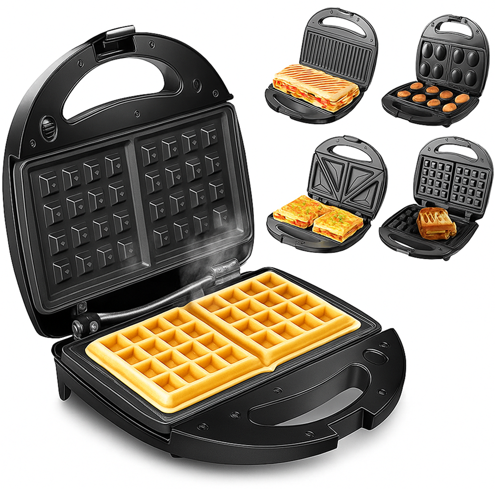 Электрическая cендвичница 4в1, 1000Вт, Domotec MS-7704 / Домашняя бутербродница гриль / Вафельница орешница Киев - изображение 1