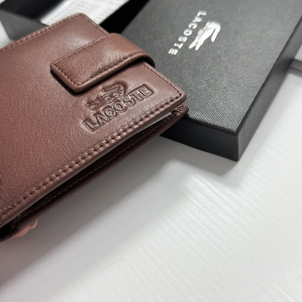 Мужское кожаное портмоне на магните Lacoste (82081) коричневый Киев - изображение 3
