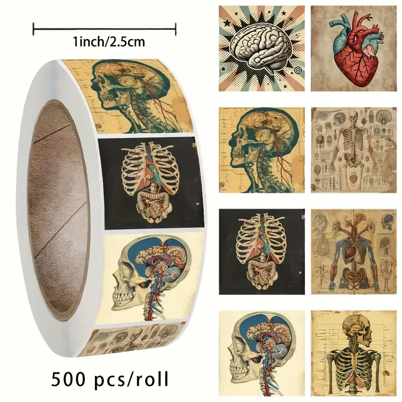 Наклейки «Анатомия человека» — 500 шт, 2.5×2.5 см, 8 узоров, винтаж Киев - изображение 1
