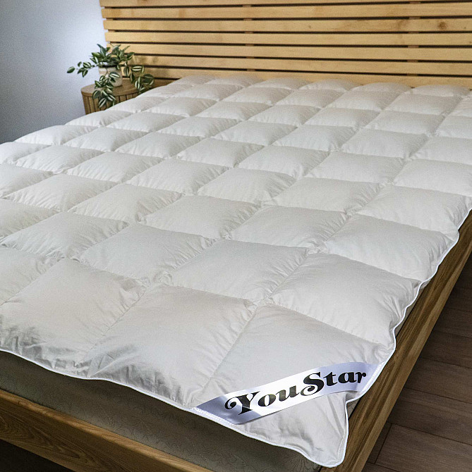 Эксклюзивное пуховое Евро одеяло премиум качества YouStar 100% гусиный пух, Сатин, размер 200х220 см (Бежевый) Сумы - изображение 1