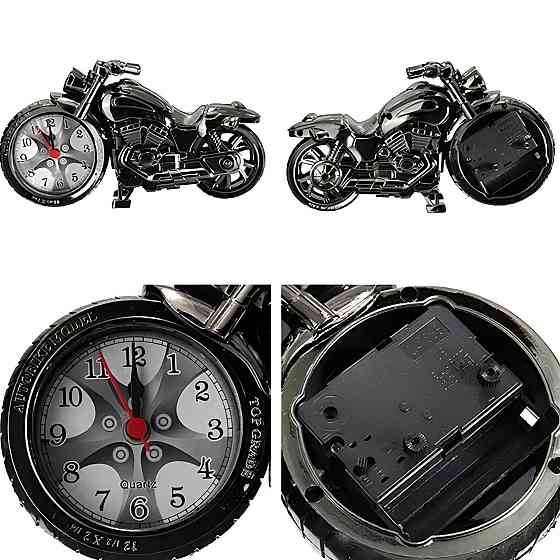 Настільний годинник з будильником у вигляді мотоцикла чорного кольору — інтер'єрний годинник-Байк RESTEQ 22,5×12,5 см Київ