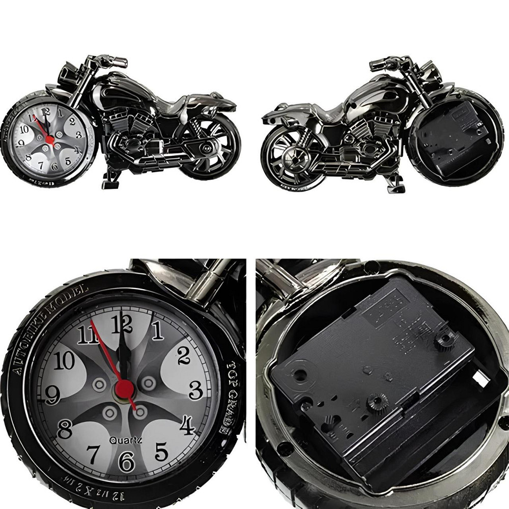 Настольные часы с будильником в виде мотоцикла черного цвета — интерьерные часы-будильник Байк RESTEQ 22,5×12,5 см Киев - изображение 2