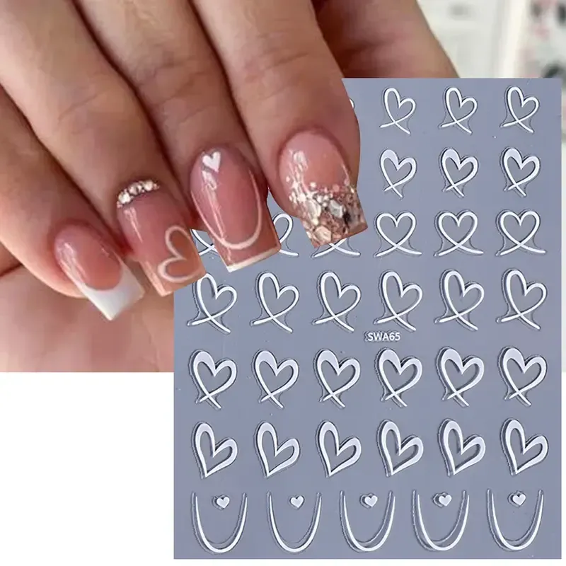 Наклейки для нігтів серця 3D – 3 листа, чорні, білі, рожеві Київ - фото 3