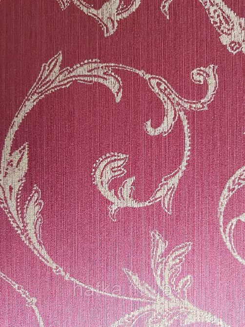 Шпалери текстильні 0.53х10.05 Rasch Textil Valentina класика завитки вензелі структурні золотисті на бордовому Київ - фото 3