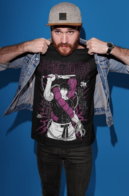 Футболка для хлопчика з аніме принтом Магічна битва оверсайз (зріст від 165 до 180) Чорний AnimeJ0826m Дніпро - фото 2