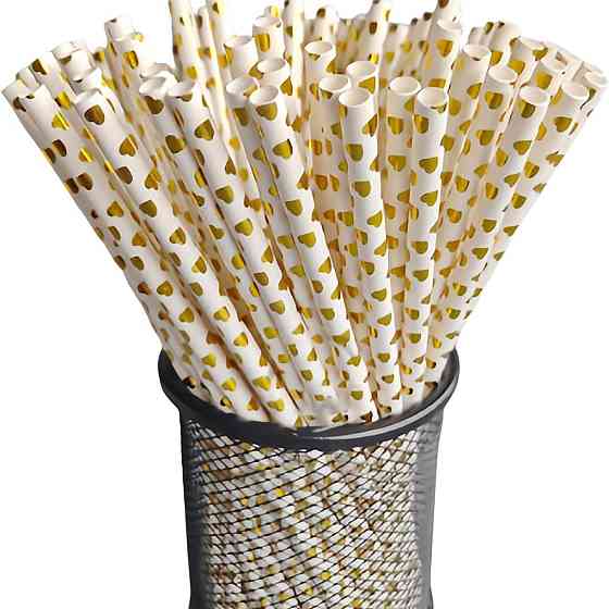 Коктейльні трубочки з принтом сердець 25 штук 20 см золотисто-білий Київ