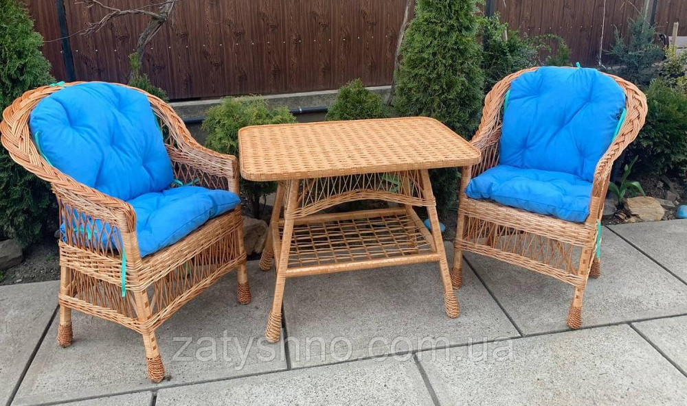 Меблі плетені садові з бірюзовими накидками Київ - фото 1