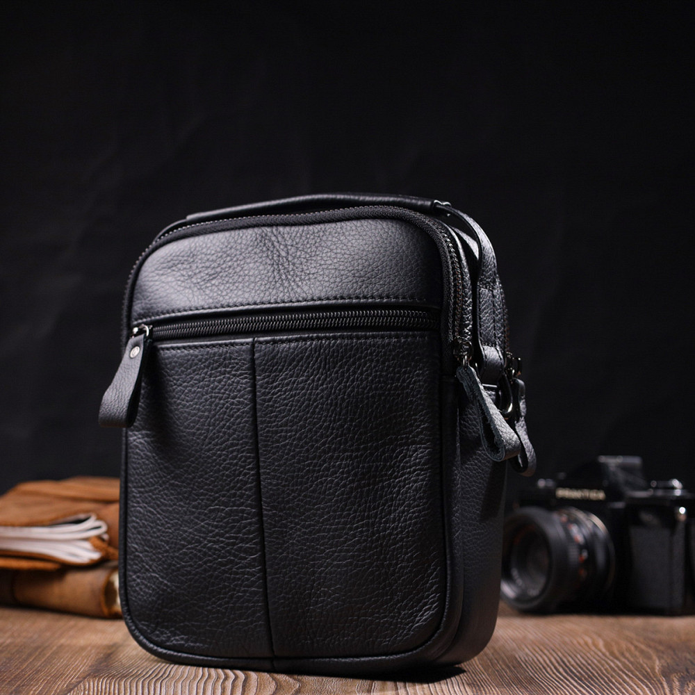 Практичная мужская сумка на плечо из натуральной кожи Vintage 22247 Черная Киев - изображение 10